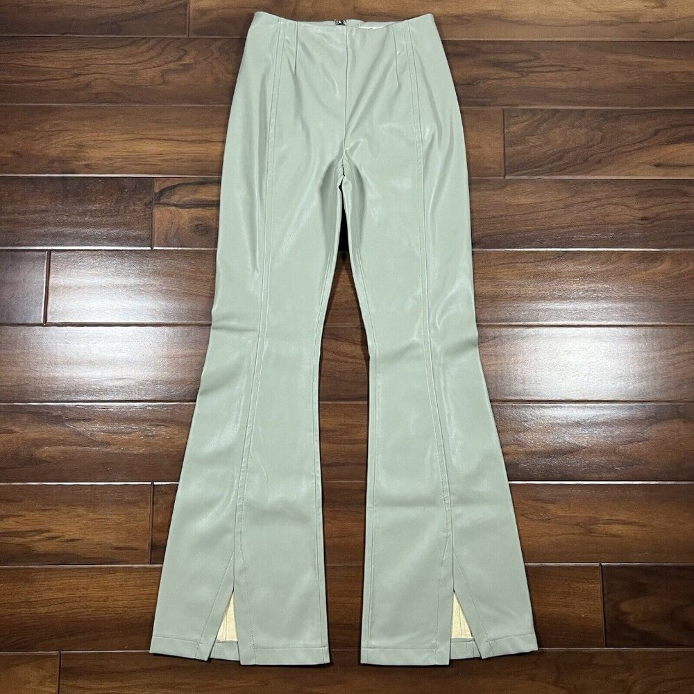 We The Free People Women's Size 25 Seagrass Real Deal Slit Vegan Leather Pants